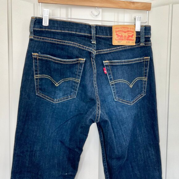 Levi 511 30 x 30 Slim Fit Stretch Denim Zip Fly 5-Pocket Dark Wash Blue Jeans - Picture 12 of 15